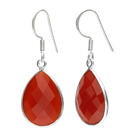 Pear Shape Red Onyx Sterling Silver Drop & Dangle Earrings - Picture 1 of 1